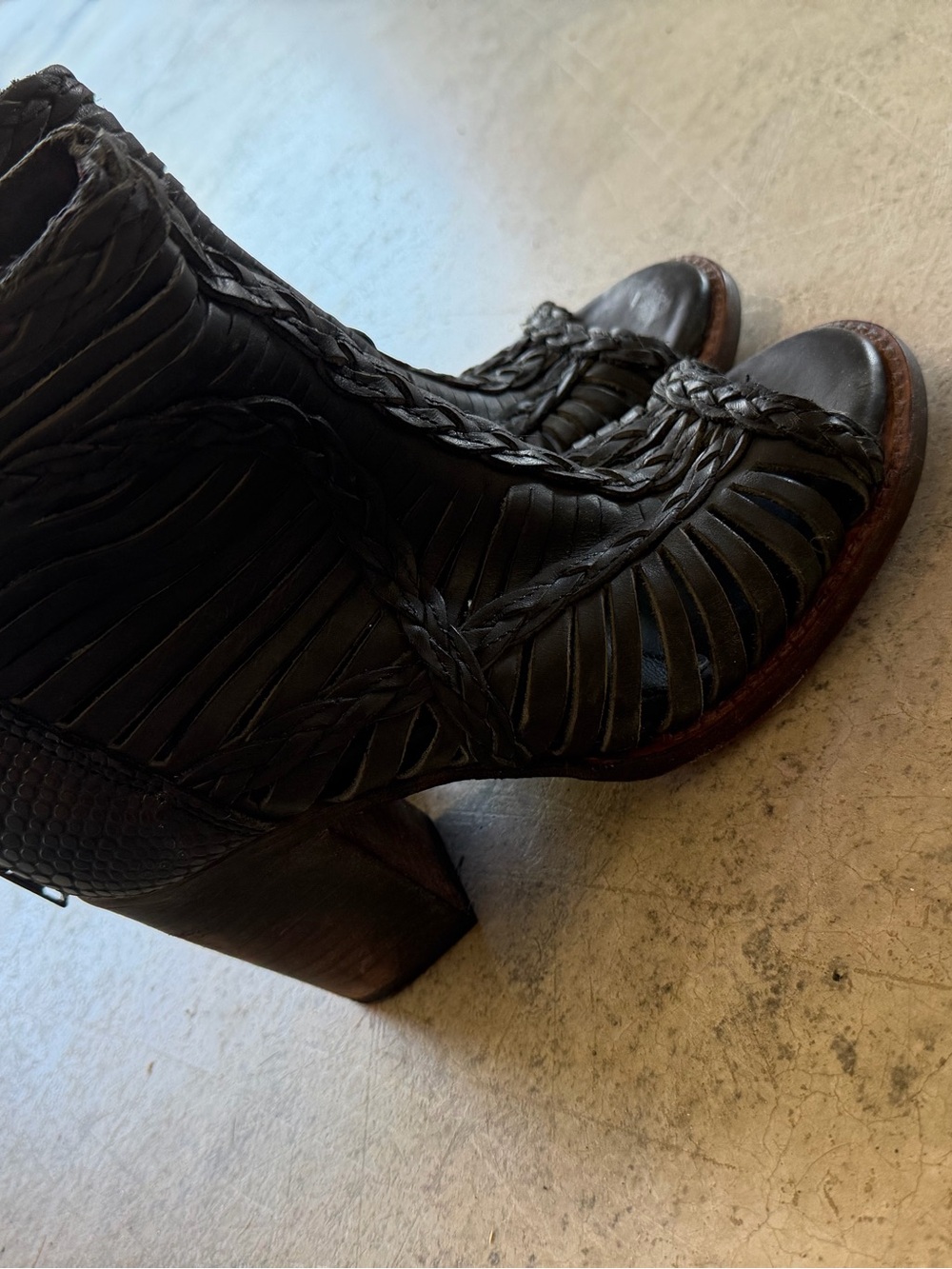Freebird by Steven Black Braided Leather Ankle Booties